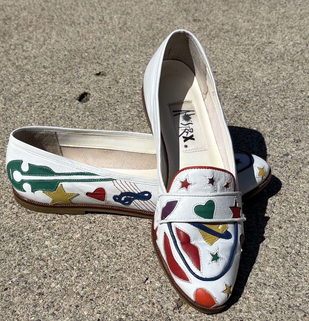 Vintage Abstrax Flat Slip On Shoes Women's 8 Multi Color Music New Wave 1980s - Picture 2 of 11